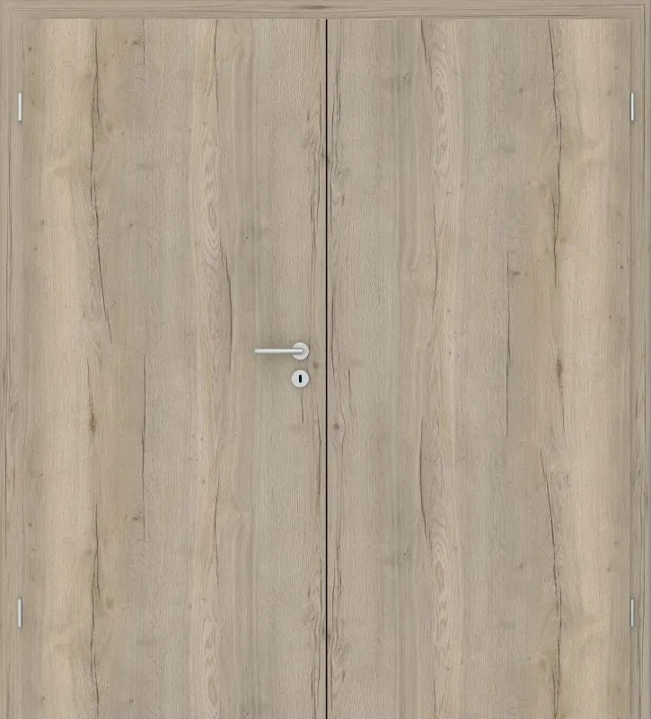 Wooden door with a handle and lock mechanism