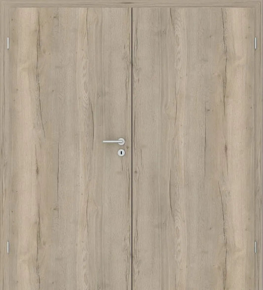 Wooden door with a handle and lock mechanism