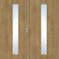 Wooden door with glass panels and a handle