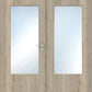 Wooden door with glass panels and a handle
