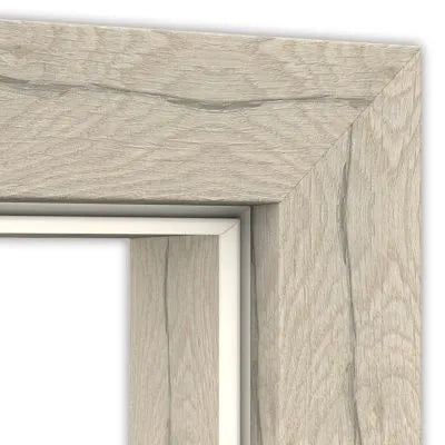 Close-up of a wooden frame with a light brown finish