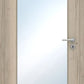 Wooden door with a glass panel and handle