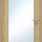 Wooden door with glass panel and handle