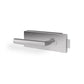A modern lever handle door lockset in a brushed silver finish, shown from a three-quarters perspective against a plain white background.