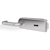 A polished chrome lever handle with a matching rectangular backplate and keyhole cutout, shown on a clean white background.