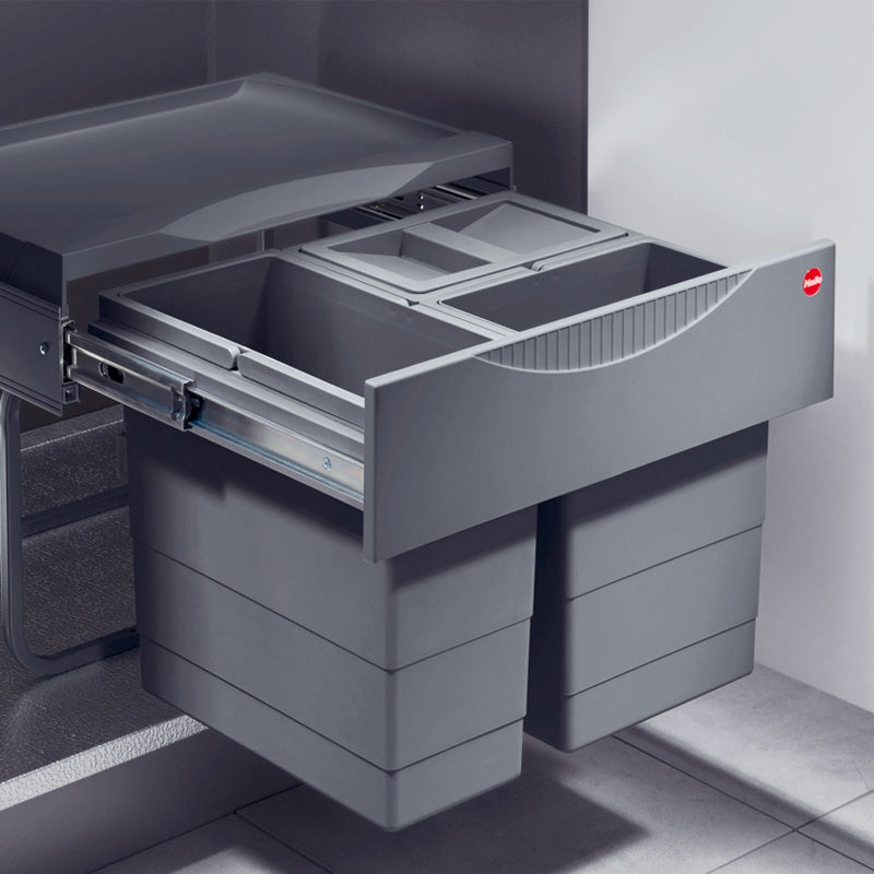 Einbau-Abfallsammler Mülleimer Hailo AS10485, Raumspar-Tandem S, 29 Liter, 3 Fächer