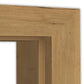 Close-up of a light oak wood door frame corner showing the natural wood grain texture and live edge on a white background.