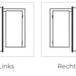 A simple black-and-white line drawing showing two hinge-style door or window panel configurations labeled 'Links' and 'Rechts' underneath.