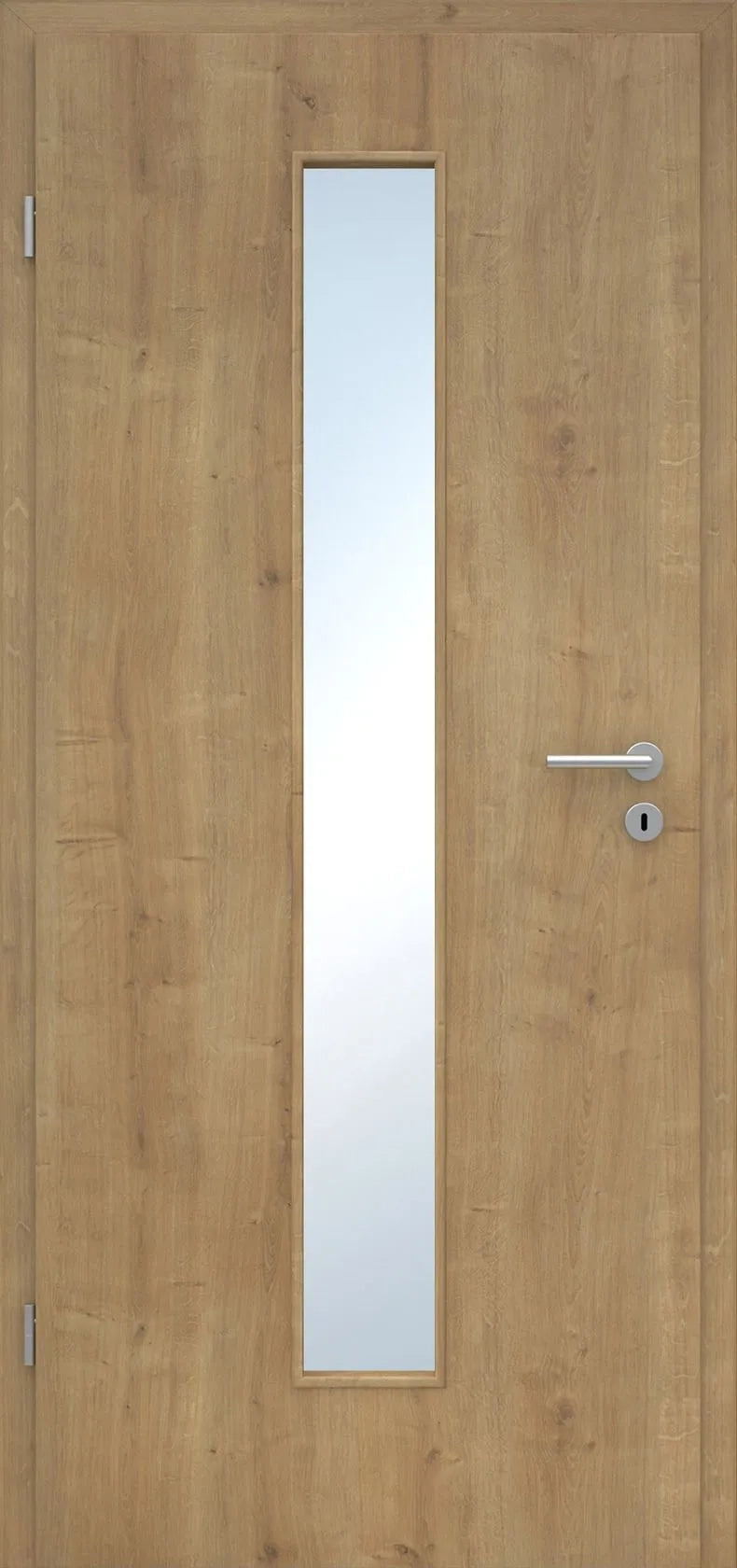 Wooden door with a glass panel and handle