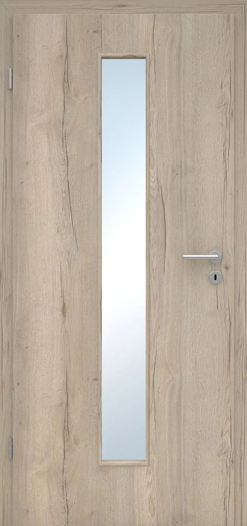 Wooden door with a glass panel and handle