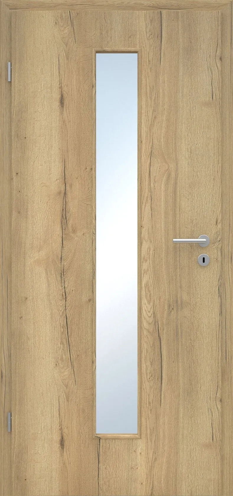 Wooden door with a glass panel and handle