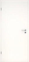 White door with a silver handle on a white background