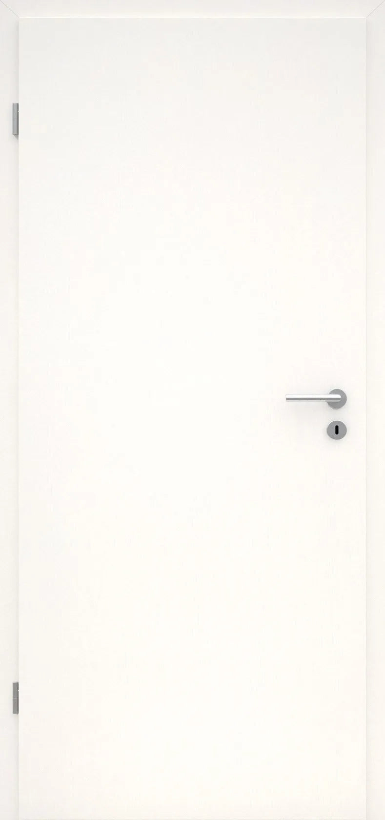 White door with a silver handle on a white background