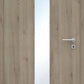 Wooden door with a glass panel and handle
