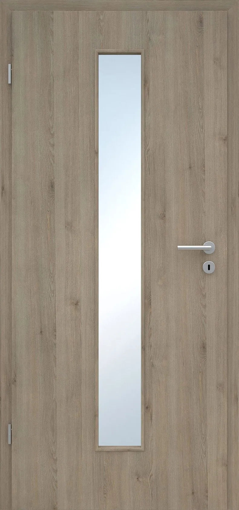 Wooden door with a glass panel and handle