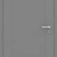 Gray door with a silver handle on a gray background