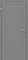 Gray door with a silver handle on a gray background