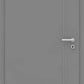 Gray door with a silver handle on a gray background