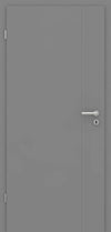 Gray door with a silver handle on a gray background