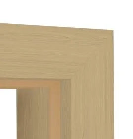 Close-up of a wooden frame corner on a white background