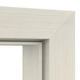 Close-up of a light gray picture frame corner on a white background