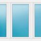 A three-panel white folding door or patio door with blue-tinted glass panes, shown against a plain white background.