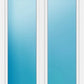 A modern double door window or patio door with a white frame and frosted glass panels featuring a blue gradient.