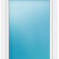 A white-framed window or door panel with a large blue-tinted glass pane, shown against a plain white background.