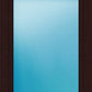 A dark brown wood-framed window or door with a large light blue-tinted glass panel, shown against a plain white background.