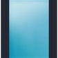 A dark charcoal gray or black window frame with a large, light blue-tinted glass pane, shown against a plain white background.