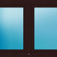 A double-pane window or door frame in a dark brown wood finish, featuring two vertical rectangular glass panels with a blue-to-light-blue gradient.
