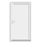 A white single-panel interior door with a slim silver metal handle and a thin black frame border, shown against a plain white background.