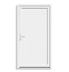 A white single-panel interior door with a slim silver metal handle and a thin black frame border, shown against a plain white background.
