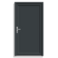 A dark gray single-panel door with a silver metal handle, shown against a plain white background.