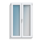 A white double door window or cabinet with frosted glass panels, shown against a plain white background.