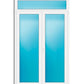 A white double door window or patio door with frosted blue glass panels and a matching blue-tinted top header, shown on a plain white background.