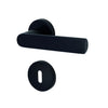 Matte black lever door handle and matching round keyhole backplate shown on a plain white background.