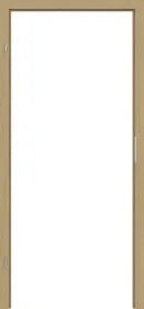 White door with a wooden frame on a white background