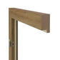A close-up of a wooden door header beam and door frame section with a visible hinge, shown against a plain white background.