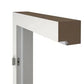 White wall-mounted shelf with a brown top section on a white background