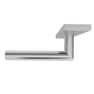 A modern L-shaped wall-mounted towel bar with a brushed satin chrome finish, shown against a plain white background.