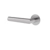 A modern matte silver door handle with a circular wall mount, shown against a plain white background.