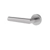 A modern door handle with a cylindrical grip and a round wall plate, finished in a brushed metallic silver, shown against a plain white background.