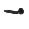 Matte black lever door handle with a round wall mount, shown from a side angle on a plain white background.