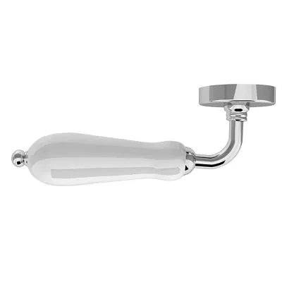 A polished chrome bathroom fixture handle with a curved, ribbed glass or acrylic grip and a round mounting plate, shown on a plain white background.