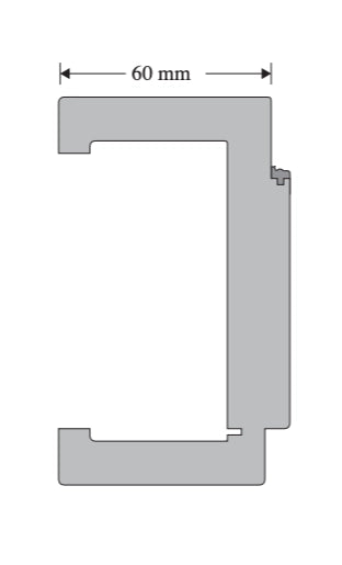 A technical cross-section diagram of a C-shaped profile or channel, shown in gray on a white background with a dimension label indicating 60 mm width.