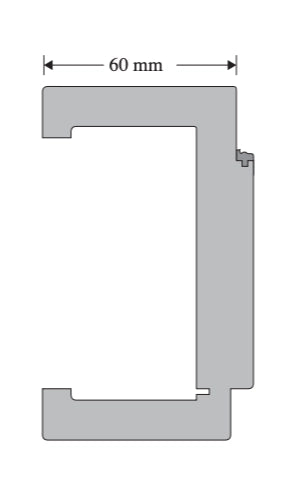 A technical profile diagram of a C-shaped channel section with a dimension label of 60 mm at the top, shown in gray on a white background.