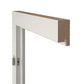 A close-up of a white and light brown wooden door frame or trim piece against a plain white background.