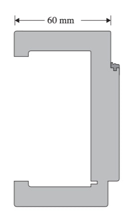 A technical profile diagram of a C-shaped channel profile, with a dimension label indicating 60 mm at the top.