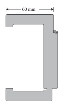 A technical cross-section diagram of a C-shaped profile or channel, shown in light gray on a white background, with a dimension label indicating 60 mm.